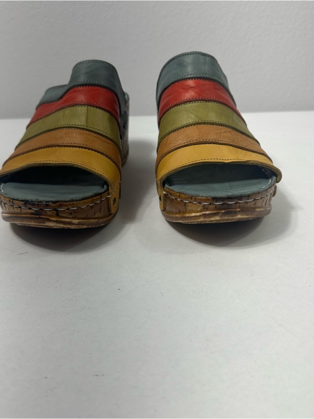 Multicolor Striped Leather Slide Sandals - Women Pavers Size 8.5